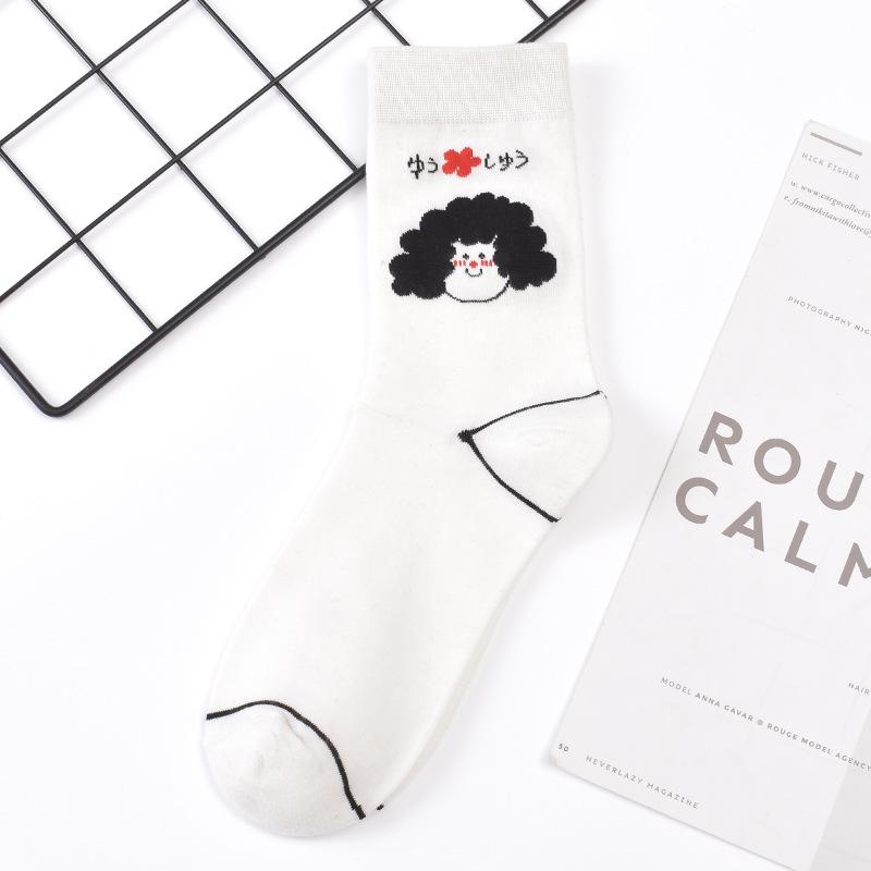 Socken in japanischem Stil mit Tiermuster, mittellang: Kuh, Zebra, Katzen-Design, Unisex, Schwarz & Weiß