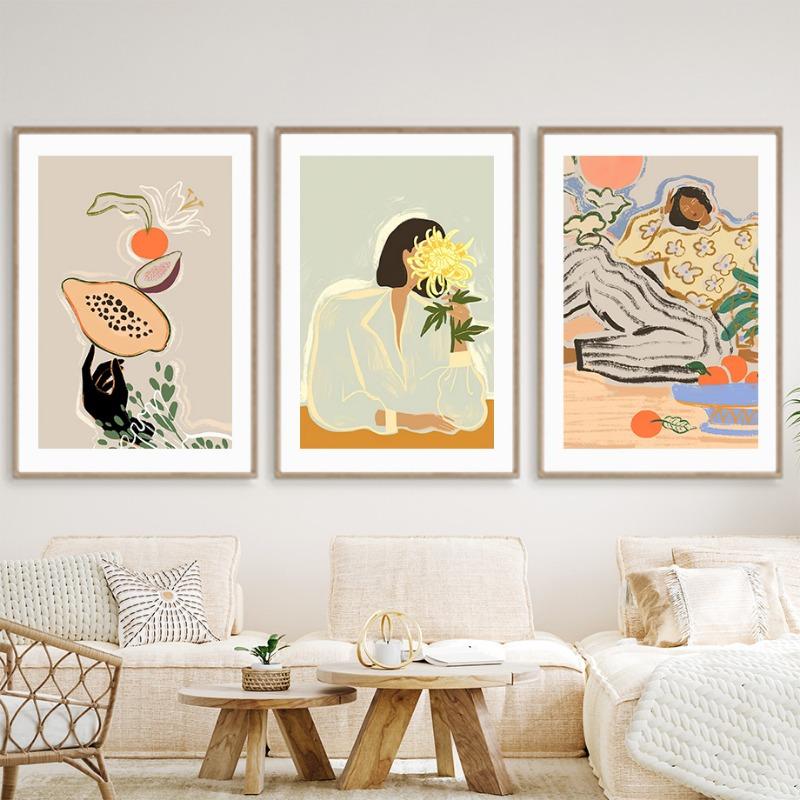 Abstract Girl Hand Fruit Flower Leaf Vase Wall Art Canvas Painting Nordic Posters And Prints Wall Pictures For Living Room Decor