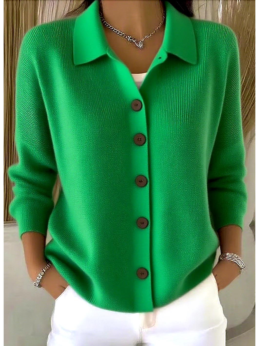 

Жіночий однотонний в язаний кардиган 2025: Європейська та американська осінньо-зимова мода Large смарагдовий/зелений