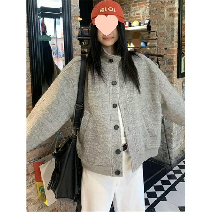 

Женская куртка в стиле ретро со стойкой: Осенний свободный крой, универсальный бейсбольный стиль для студенток 2X-Large