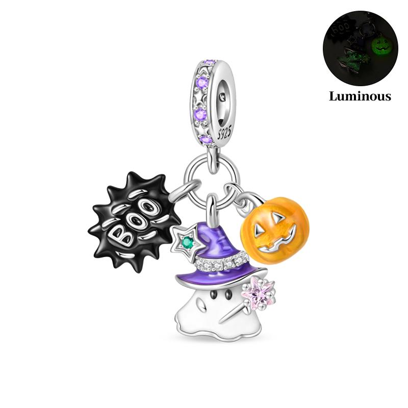New Luminous Halloween Skull Witch Pumpkin Candy Charms Beads Fit 3Mm Original Bracelets Diy Party Jewelry