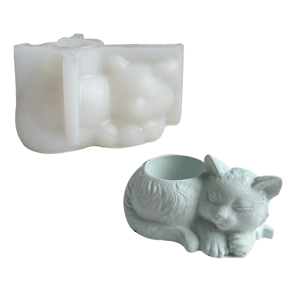 Geometric Cat-shape Gypsum Silicone Molds Storage Box Mold for Making Succulent Plant Pot Flower Pot Candle Holder