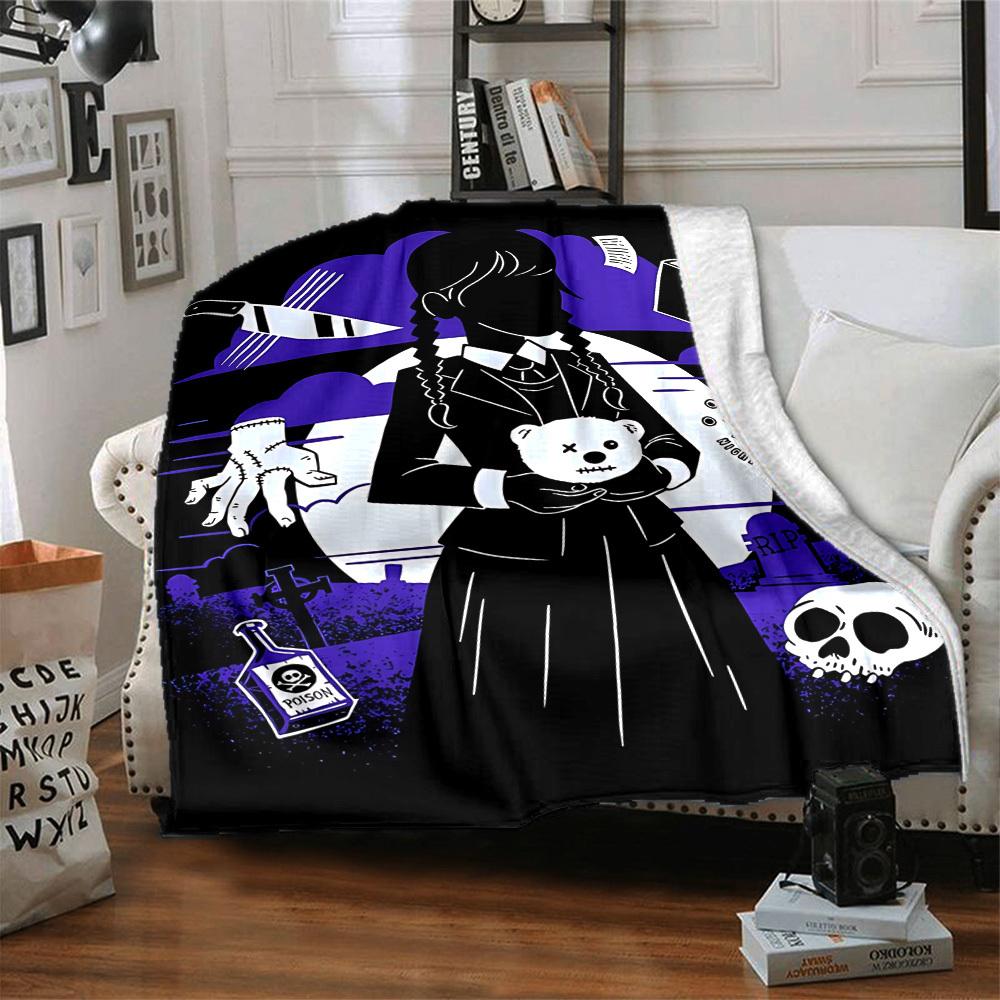 1pc Wednesday Flannel Blanket [Cozy Throw Blanket] For Sofa, Bed, Travel, Camping, Livingroom, Office, Couch, Chair, And Bed