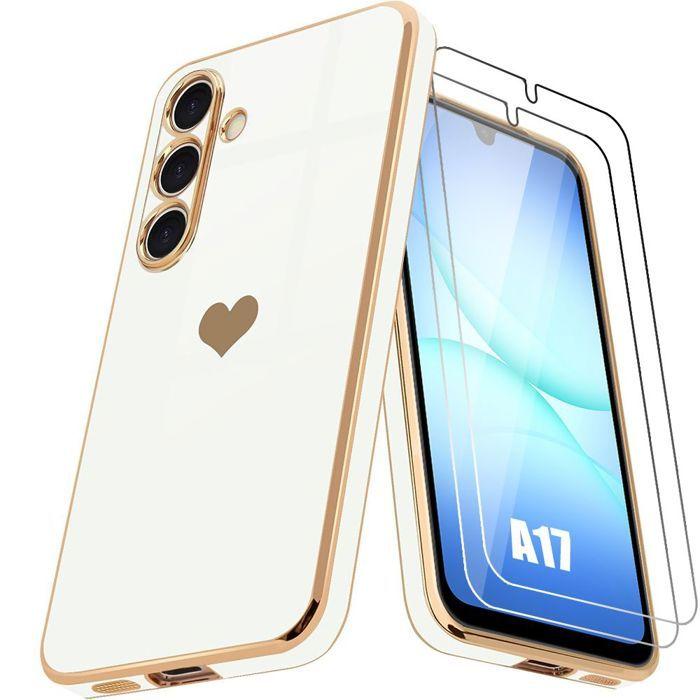 Coque de Protection - BOOLING - Samsung Galaxy A17 4G/5G - Motif Cœur - Blanc - 2 Verres Trempés