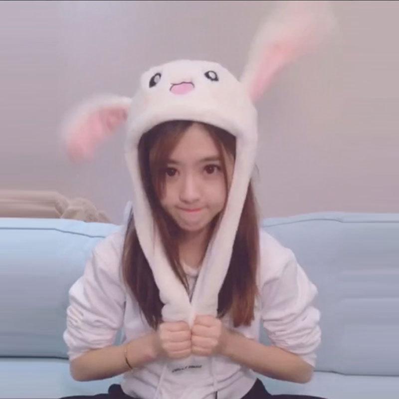 Plush Bunny Rabbit Ears Hat Pinch Airbag Cap Jumping Creative Gift ...
