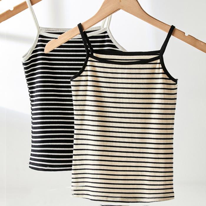 Women's Fashion Lingerie Style Top Spring/Summer Striped Print Round Neck Fitted Casual Vacation Sexy Camisole Beach Vacation & Everyday Casual Wear