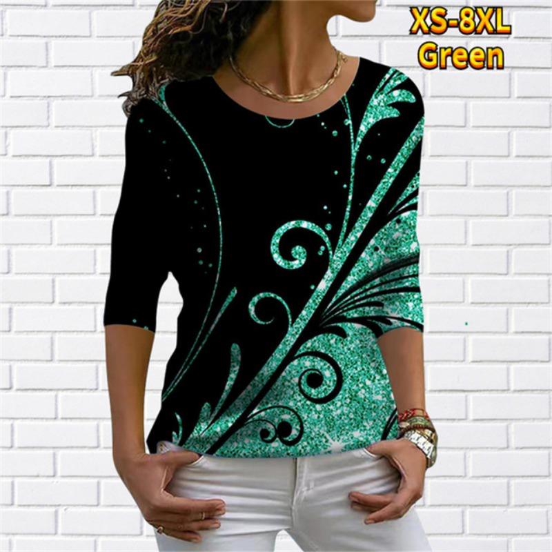 Women's T Shirt Characteristic Diagonal Neck Irregular Flower Digital 3D Print Ladies Wear Fashion Street Harajuku Ladies Tee