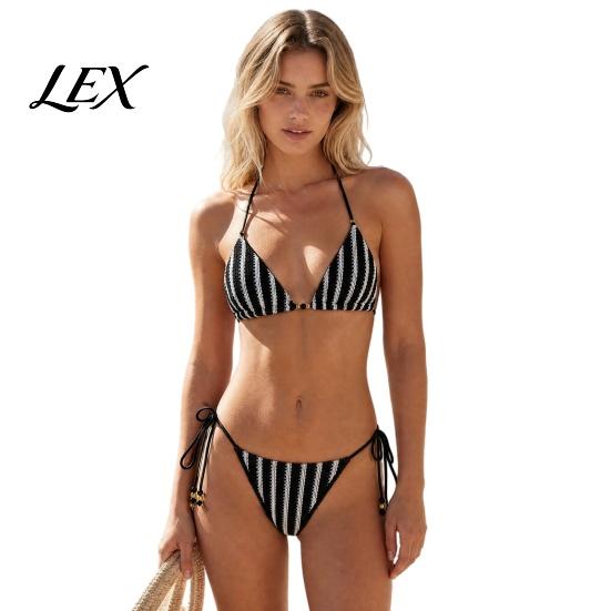 Non-slip Bikini Top 2Pcs/Set Set for Women, Knitted Hollow Fabric Halter Bra with Chest Pad Lightweight Summer Swimwear No Steel Support, Lace-up