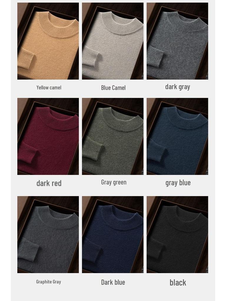 Hochwertiger Kaschmir-Strickpullover für Herren - Doppelfaden, Hoher Halbrollkragen für Herbst/Winter-Wärme