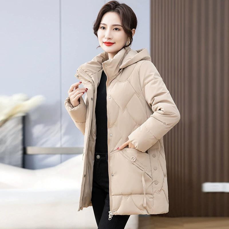 Zimowa kurtka bawełniana Kurtka bawełniana dla osób w średnim i starszym wieku Damska kurtka z kapturem Duży rozmiar Średniej długości Pogrubiona kurtka