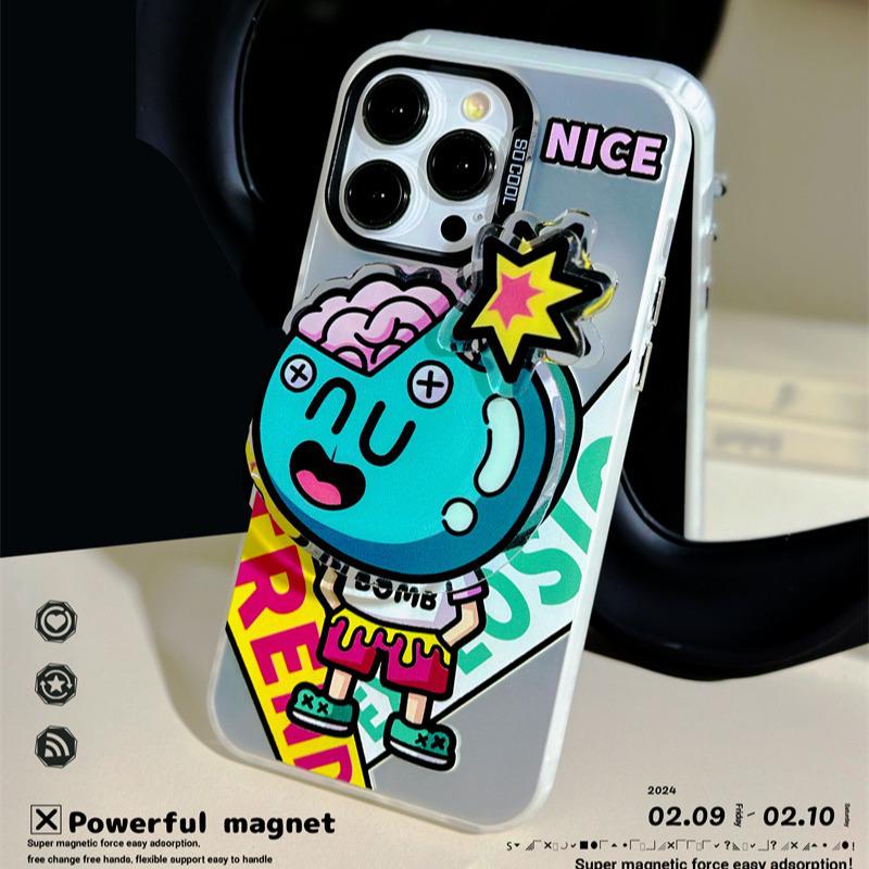 Zhitai Magnetic Frosted Laser Case for iPhone 15 Pro/16 & Huawei P70 - Includes Bracket