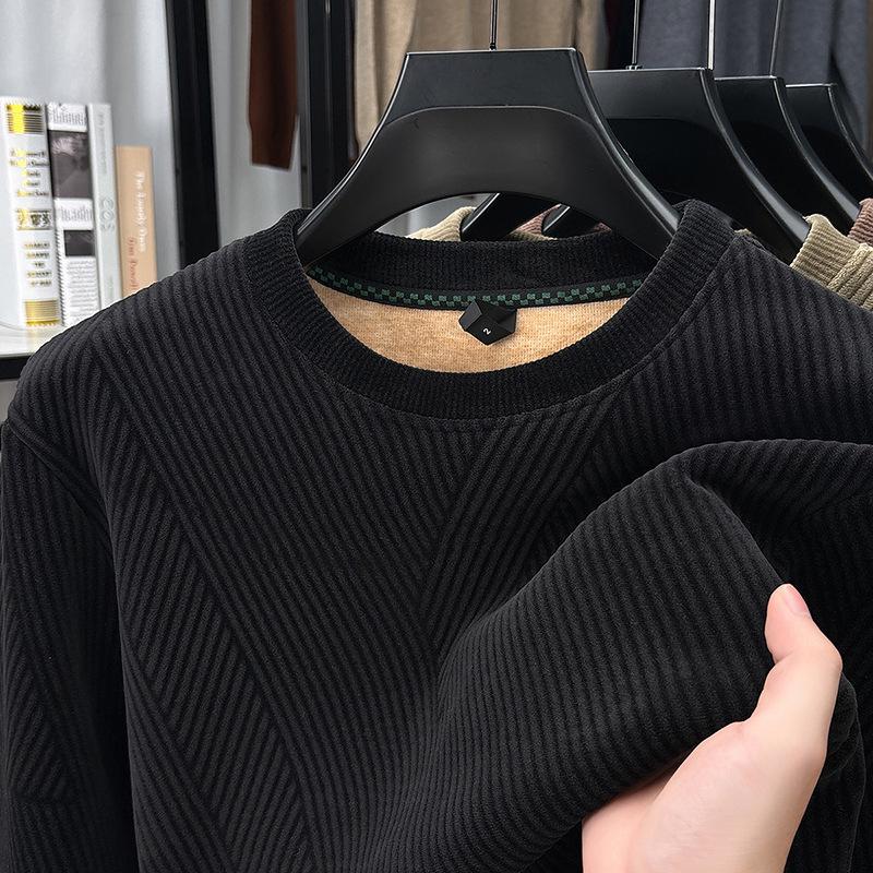 Men's Fashion Long-Sleeve Velvet Warm Hoodie - Autumn/Winter Round Neck Knit Casual Top