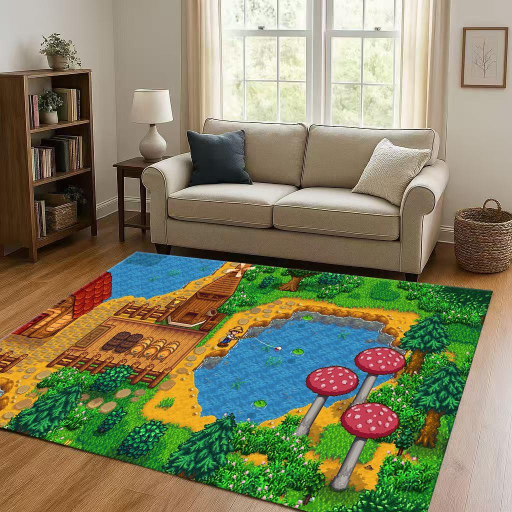 Retro Pixel Game Stardew Valley Farm Map Living Room Non-Slip Area Rug Soft Carpet for Bedroom Playroom Sofa,Home Decor Doormat