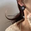 Chessboard Flower Earrings Women's High-end Sense Cold Wind Ear Jewelry Design Sense Simple and Versatile Black and White Plaid Earrings