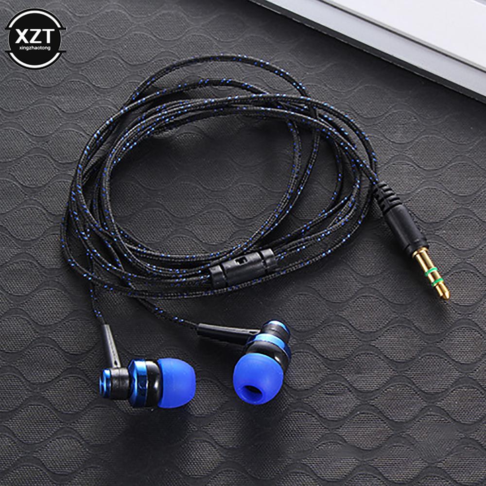 New 5 Colors Wired Earphone Stereo In-Ear 3.5mm Nylon Weave Cable Earphone Sports Headset With Mic For Laptop Smartphone Gifts