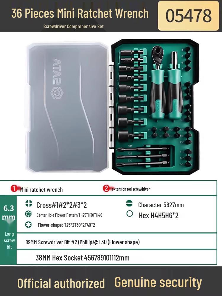 SATA Multi-Function Ratchet Screwdriver Set for Phone Repair - Phillips, Hex, Special Shapes