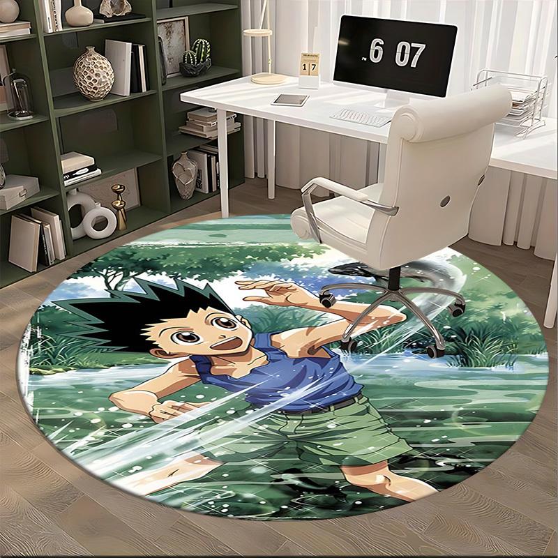 1 Stück Anime Cartoon Design Runder Teppich für Bürostuhlmatte, Rutschfester Teppich Geeignet für Heimdekoration, Wohnzimmer, Schlafzimmer, Spielzimmer