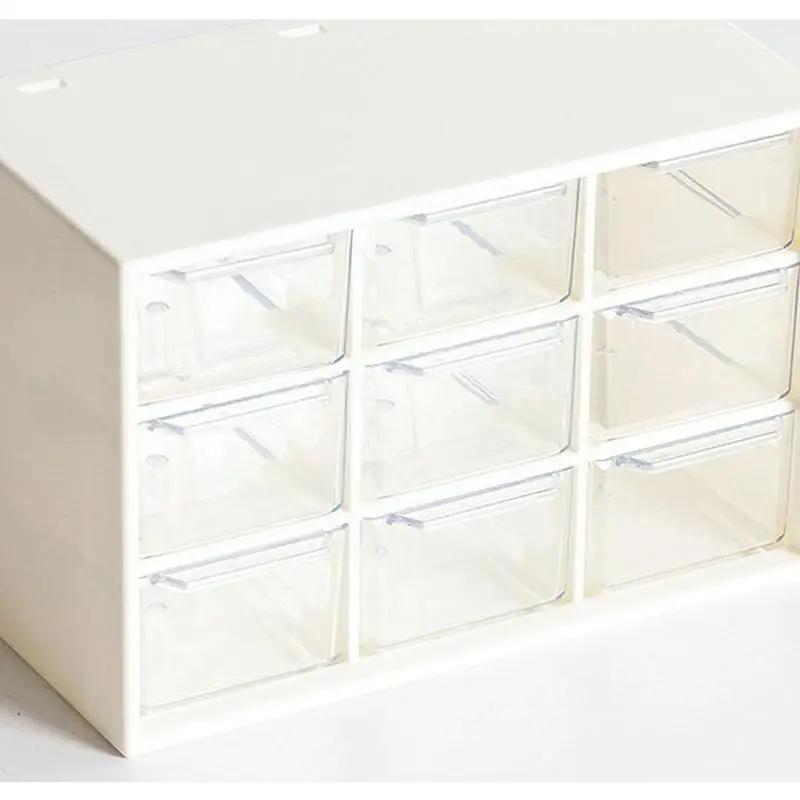 Boîte de Rangement de Bureau en Plastique à 9 Compartiments Tiroir à Bijoux Rangement Cosmétiques Boucles d'Oreilles Maquillage Organisateur Perles Boîtes Conteneurs Bac