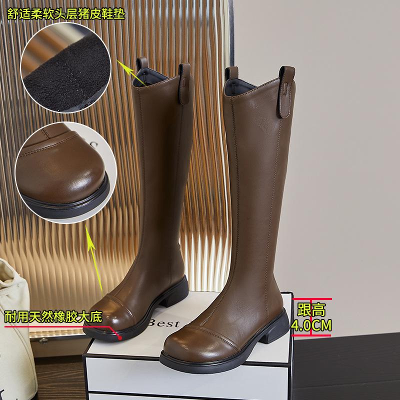 Kožené boty dámské podzimní a zimní V-výstřih ale kolenní jezdecké boty dámské tenké boty retro dámské boty