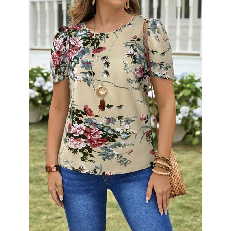 

Футболка с цветочным принтом женская летняя уличная мода с круглым вырезом и коротким рукавом топы большого размера свободная женская одежда повседневная универсальная 3XL