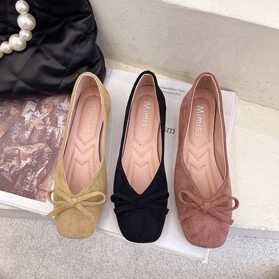 Women Flats Slip On Flat Shoes Round Toe Shallow Butterfly-knot Ballerina Slip On Loafers Faux Suede Lady Ballet Plus Size 35-40