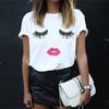 Trendy Women's Short Sleeve Graphic T-shirt With Black And White Print For Stylish Streetwear