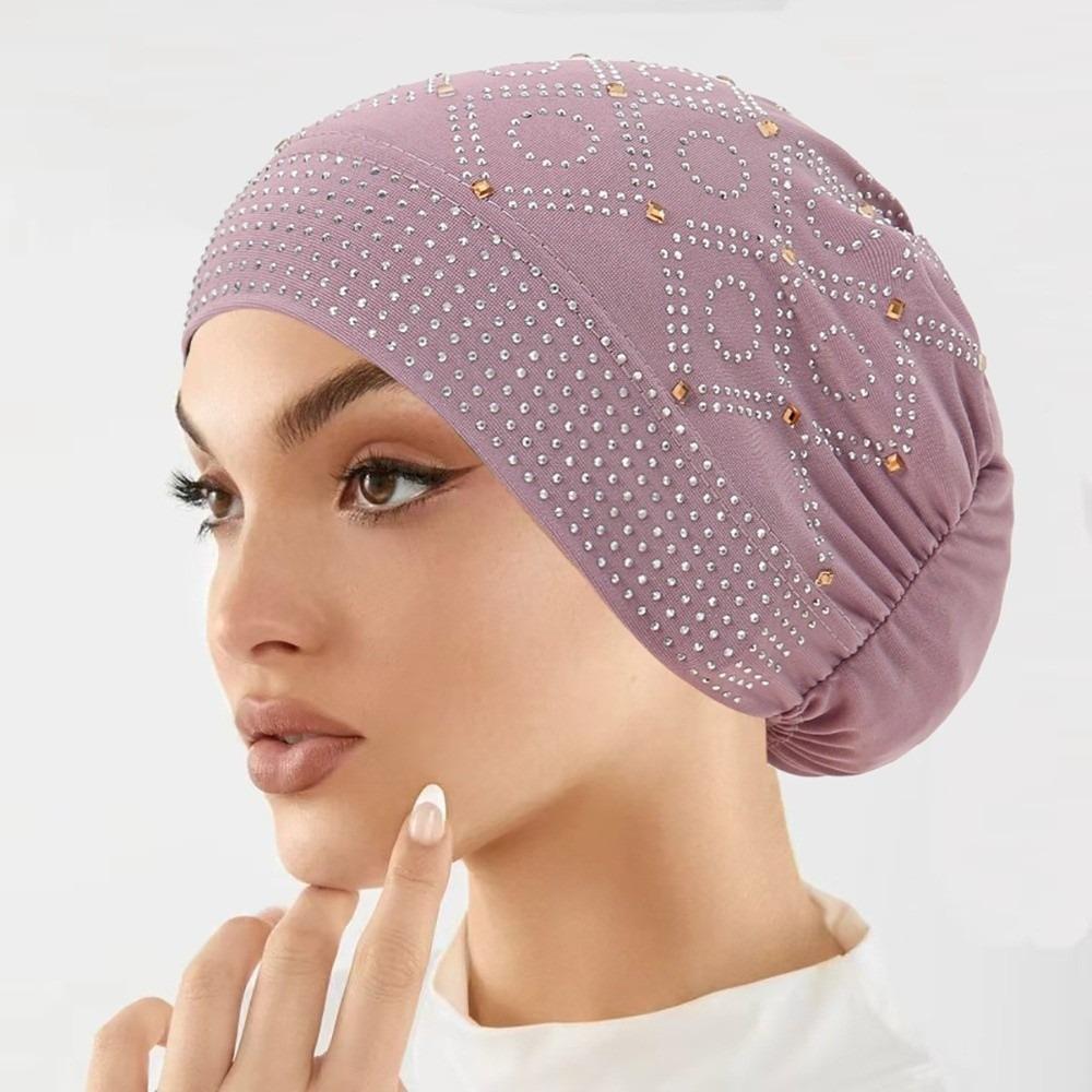 Mesh Turban Hat Rhinestone Headwrap Cap Headwear Fishtail Cap  Ethnic Festival фиолетовый