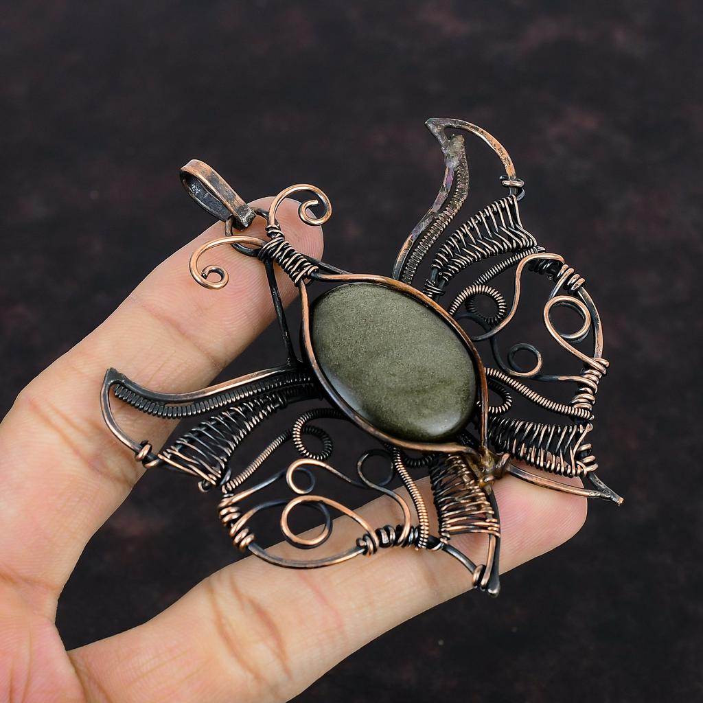Silberner Obsidian Anhänger Kupferdraht gewickelt Anhänger Natürlicher Edelstein Anhänger Schmetterling Kupfer Schmuck Handgemacht Anhänger Geschenk für Mutter