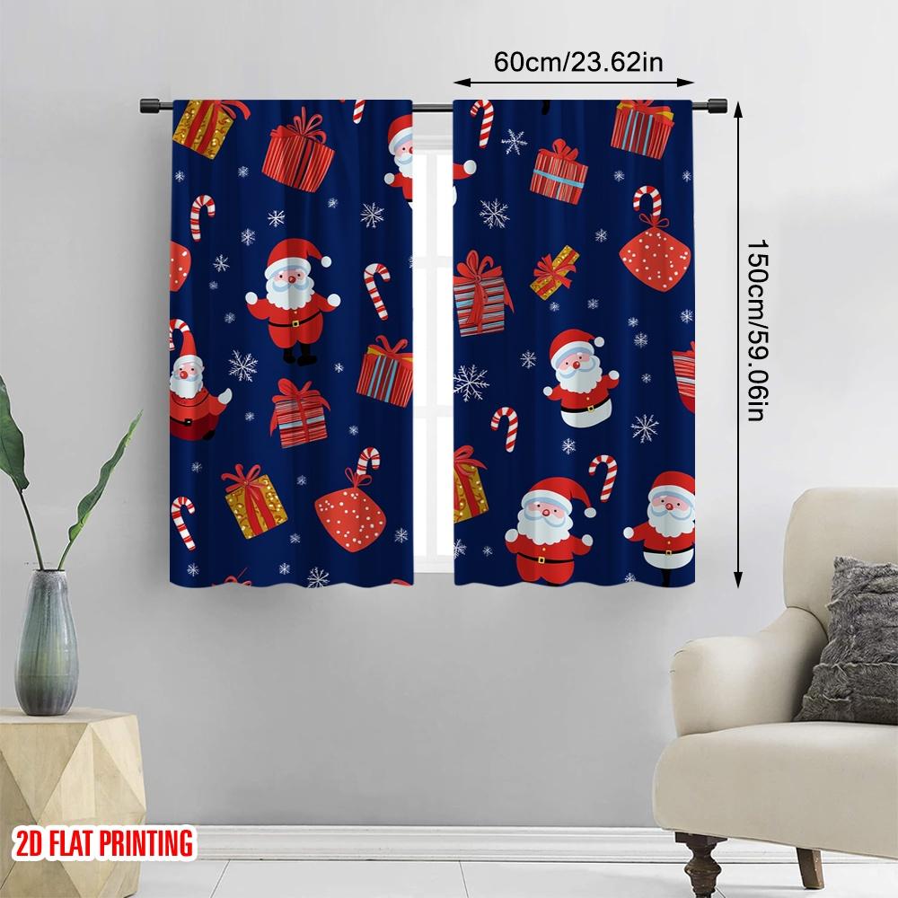 2 Stück, 2D-Flachdruck Kreative Vorhänge Weihnachten Niedliche Weihnachtsmänner Geschenke (4) Polyester (ohne Stange) Dekorationen Innen für Schlafzimmer,