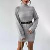 Autumn Winter Casual Loose Mini Dress Fashion Long Sleeve Elasticity Sweater Dresses Turtleneck Solid Hip-wrapped Knitted Dress