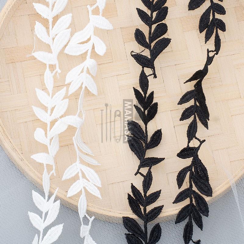 2Yards White Black Embroidery Leaves Patch Repair Appliques DlY Lace Wedding Decoration Accessories