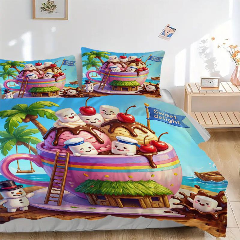 3-teiliges Anime-Cartoon-Design-Bettwäscheset - Enthält einen Bettbezug und zwei Kissenbezüge (Kein Kern) - Perfekt für Schlafzimmer- und Gästezimmer-Dekorati
