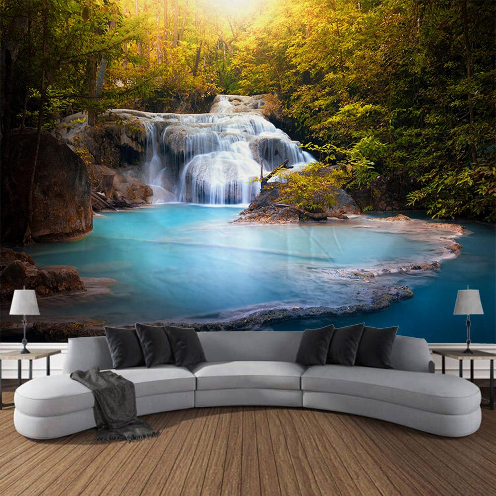 Tapestry wall hanging, home decoration, jungle waterfall, flower forest, room wall background, living room, bedroom decoration