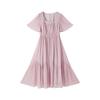 Xiangying Women's Elegant Chiffon Square Neck Dress