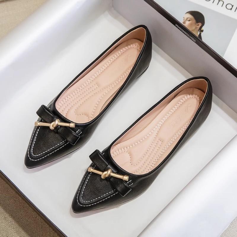 Pointed single shoes women's soft-soled summer women's shoes 2025 new bow, shallow mouth, ladyshoes, flat-soled four-season temperament women's shoes