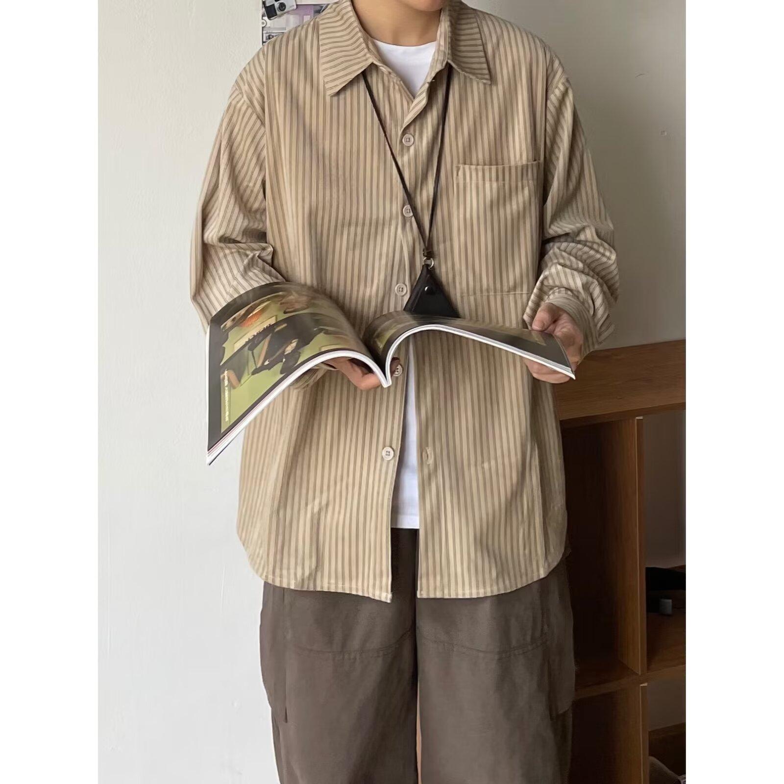 

Весна и осень японский журнальный стиль ретро повседневная полосатая рубашка мужская и женская японская вельветовая рубашка Lovers Wild Loose с длинным рукавом 3XL хаки