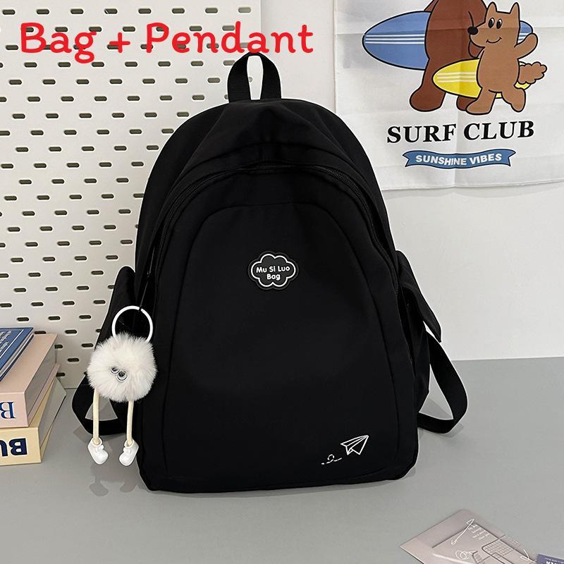 Simple Pure Color Student Backpack With Padded Shoulder Straps For Girls
