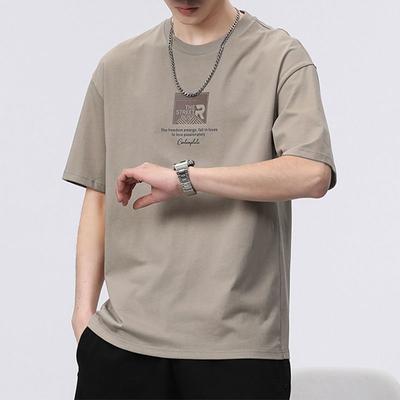 Herrenbekleidung Kurzarm Großzügiger Druck Einfachheit Hübscher Rundhalspullover Lose Einfarbige Mode Lässige T-Shirts