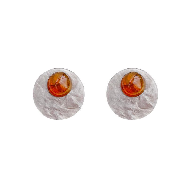 Vintage Brown Moonstone Stud Earrings for Women Fashion Geometric Circular Resin Drop Earrings Daily Party Jewelry Wholesale