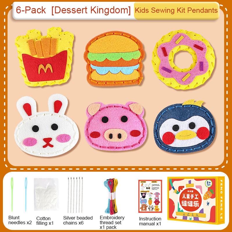 6dílná plstěná šicí řemeslná sada s kompletní sadou materiálů - DIY plyšové ozdoby na panenky dárek pro děti