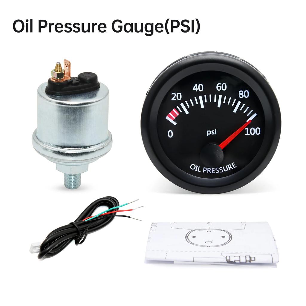 52mm 12V Car Oil Pressure Gauge Water Temp Oil Temp Volt Air Fuel Ratio Boost Exhaust Temp LED Meter For 12V Racing Gauge