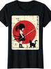 Japanese Samurai Girl Black Cat Kawaii Anime T-Shirt | 2025 Summer Short-Sleeved