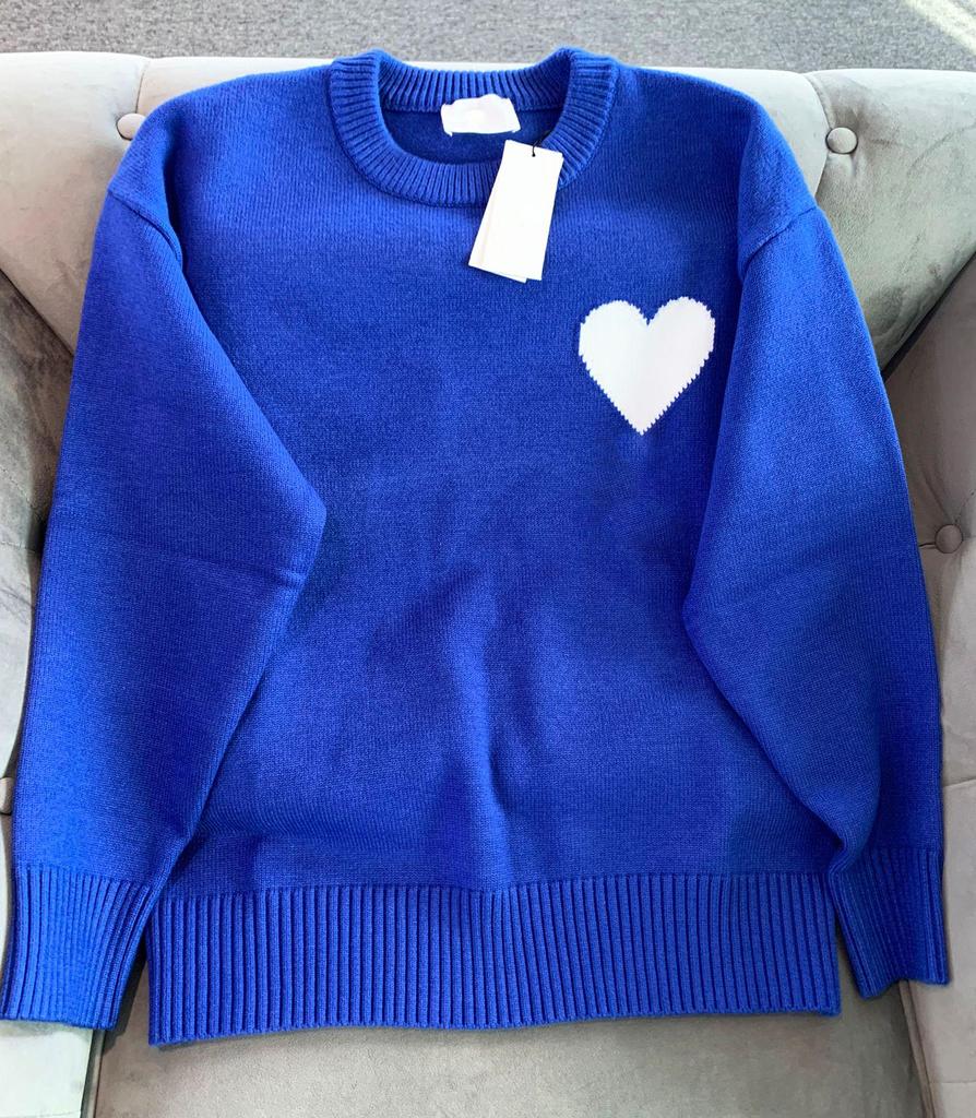 AMI 2024 Autumn/Winter Macaron Love Jacquard Unisex Thick Knit Sweater