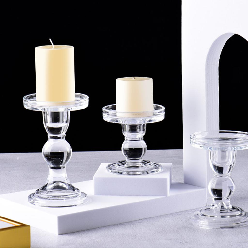 Elegant Candlestick Set Clear Glass Taper Pillar Candle Holders for Wedding Romantic Dinner Party 3pcs