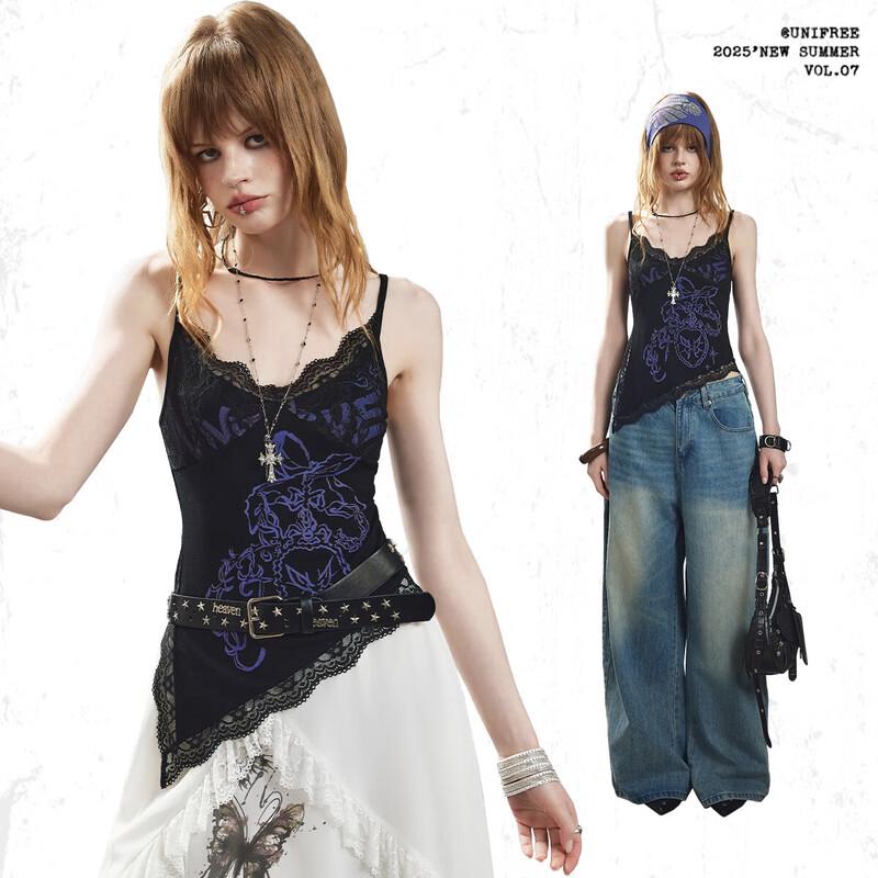 UNIFREE Lace Trim Asymmetrical Camisole M