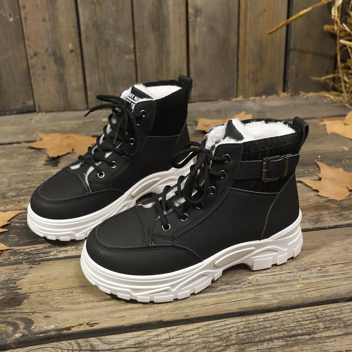 

Women s Fashion Versatile Warm Padded Lining Arch Support Comfortable Soft Elastic Shock-absorbing Waterproof Non-slip Casual Snow Boots Cotton Shoes 45 чорний