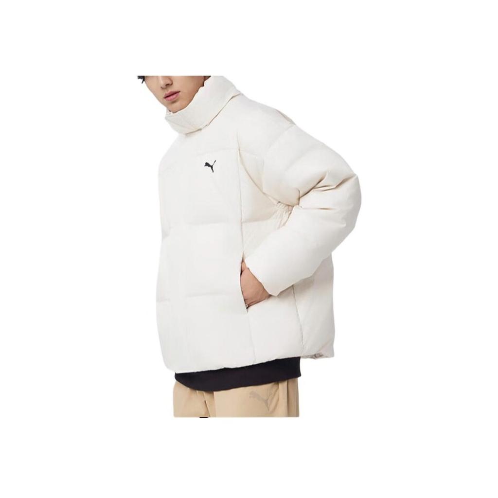 Puma Classics Relaxed Down Jacket Brand Logo Stand Collar Warm Zipper Long Sleeve Down Coat Unisex Jacket Snow-White 631636-80