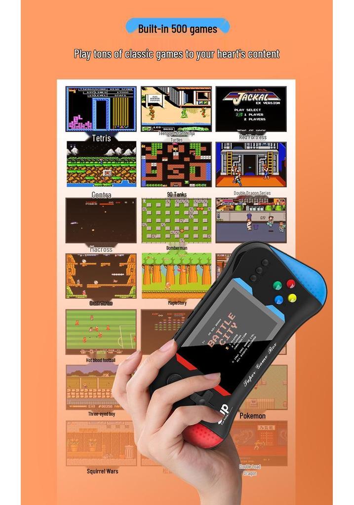 X7M Retro Handheld Game Console: Nostalgic Gaming, Large Screen, 500 Built-in Games, TV Connectivity, Two-Player Mode.