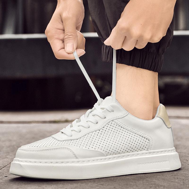 Korean Style Men's White Thick Sole Breathable Casual Sneakers