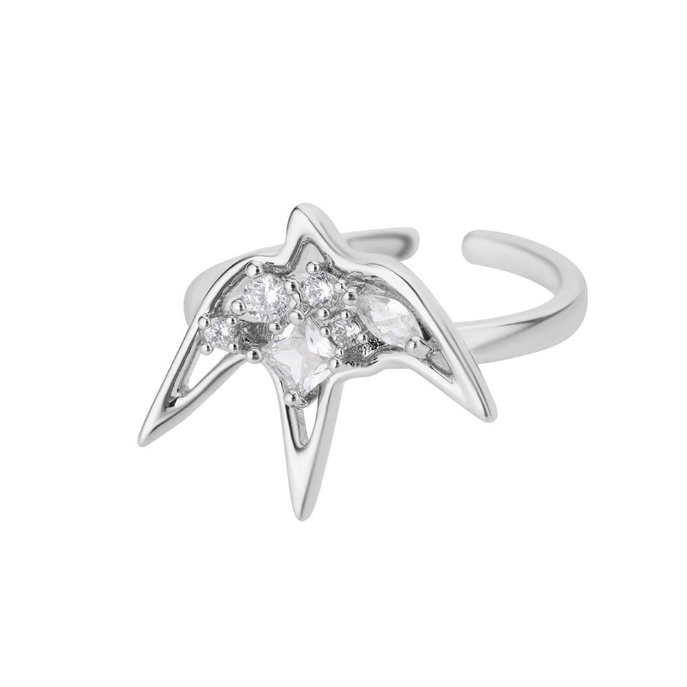 Geometric Zircon Swallow Ring for Women Gold Color Stainless Steel Opening Ring Aesthetic Wedding Christmas Jewelry Gift